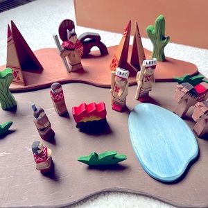 Several wooden pieces to make a Native American scene